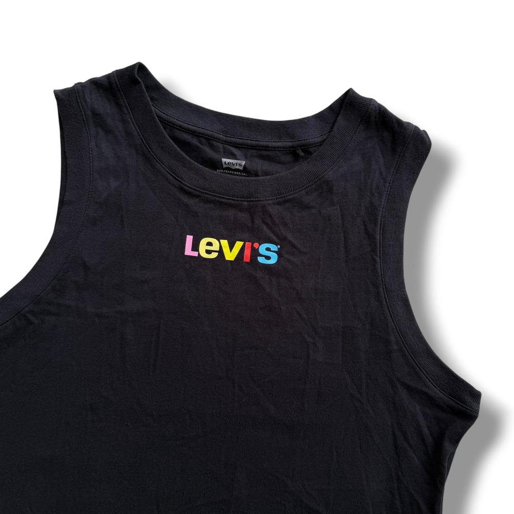 Levi's Womens Size M Black Pink Yellow Blue Red Logo Cropped Tank Top Streetwear